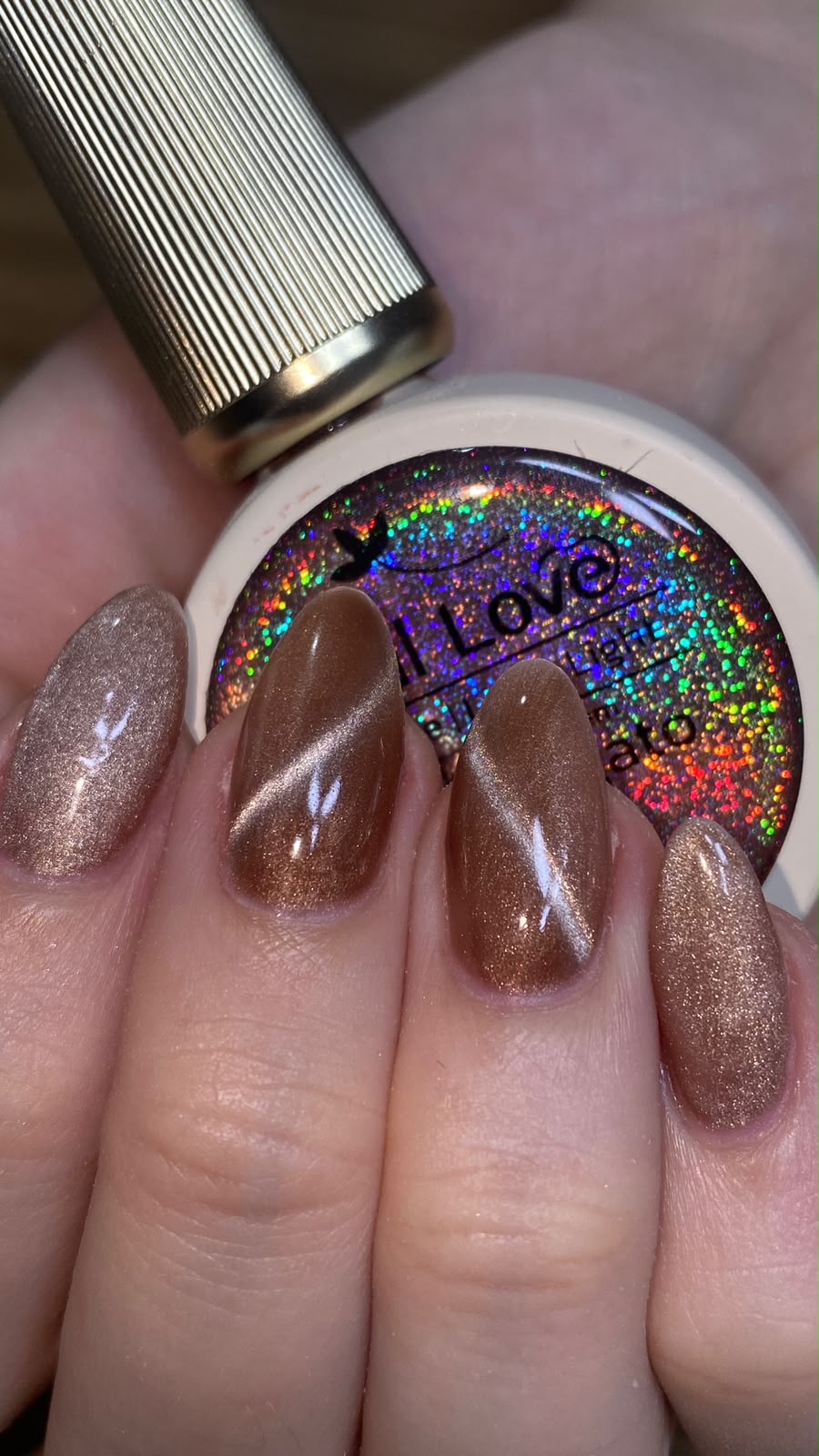 Unhas de gel em tons nude com acabamento brilhante